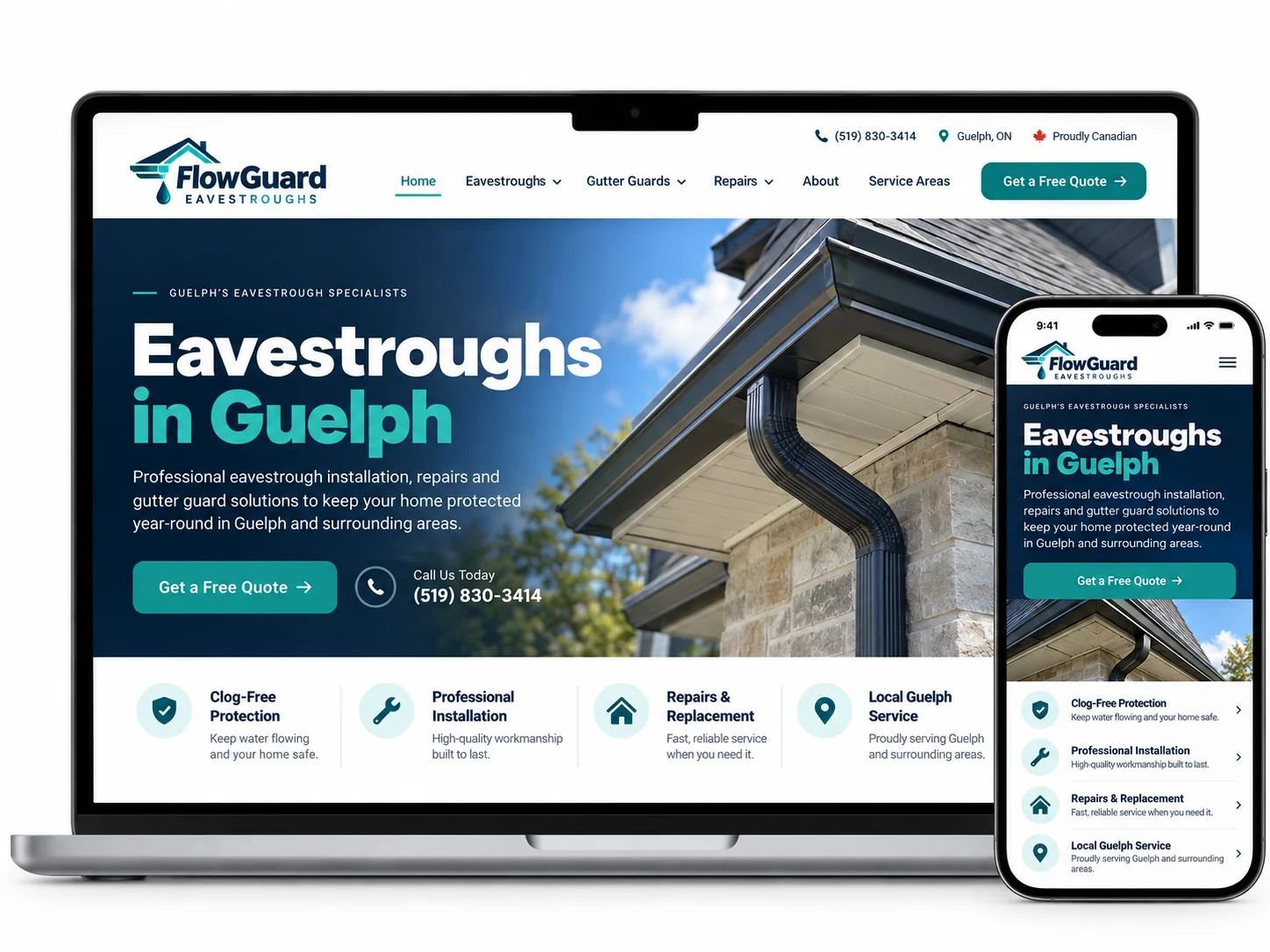 FlowGuard Eavestroughs Eavestroughs website design concept
