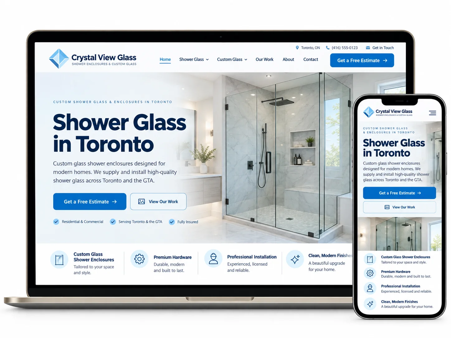Crystal View Glass Glass & Glazing website design concept